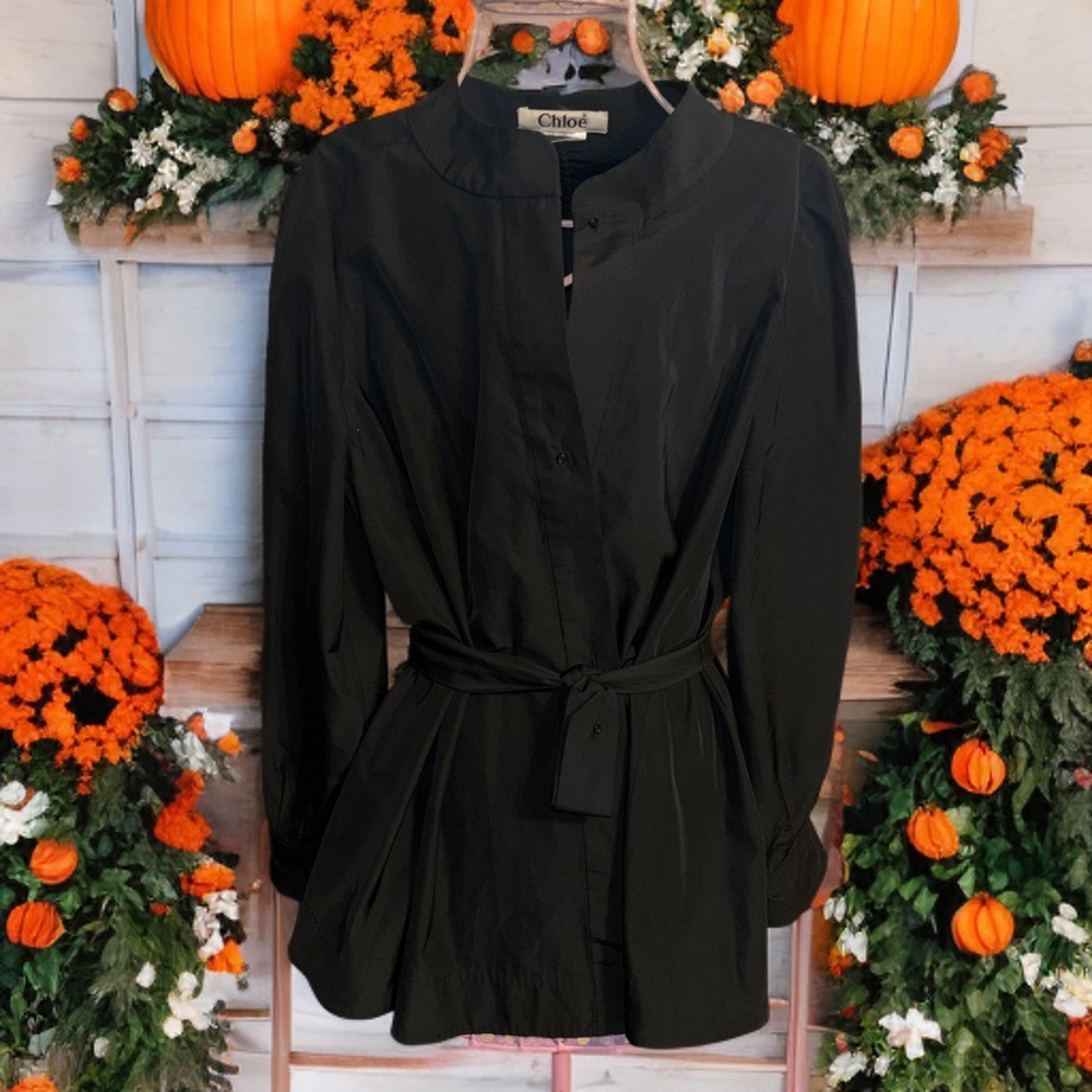 Chloe Navy Flared Belted Jacket - image 1